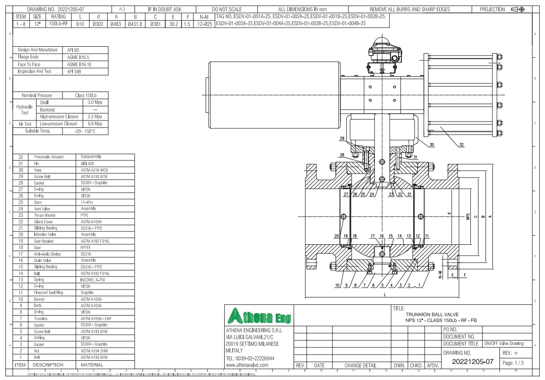 Ball Valve with Pneumatic Actuator Bom and Specifications